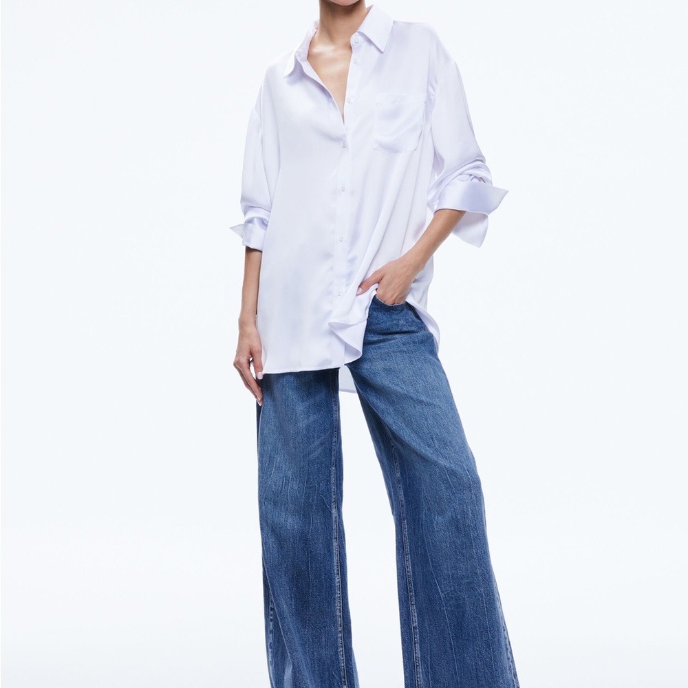 Alice + Olivia White Satin Blouse - Picture 8 of 8